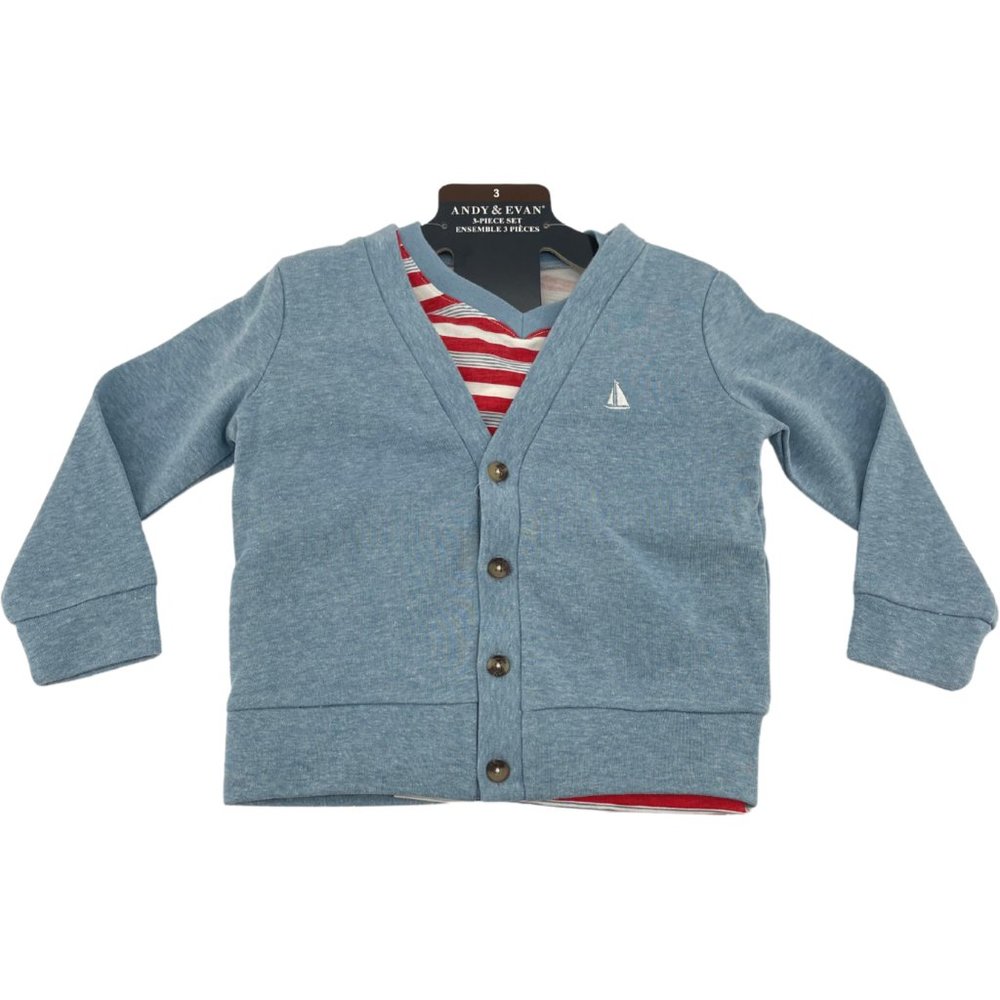 Andy & Evan | Boy's 3 Piece Cardigan Set | Blue, Red & Tan | Various Sizes **NEW